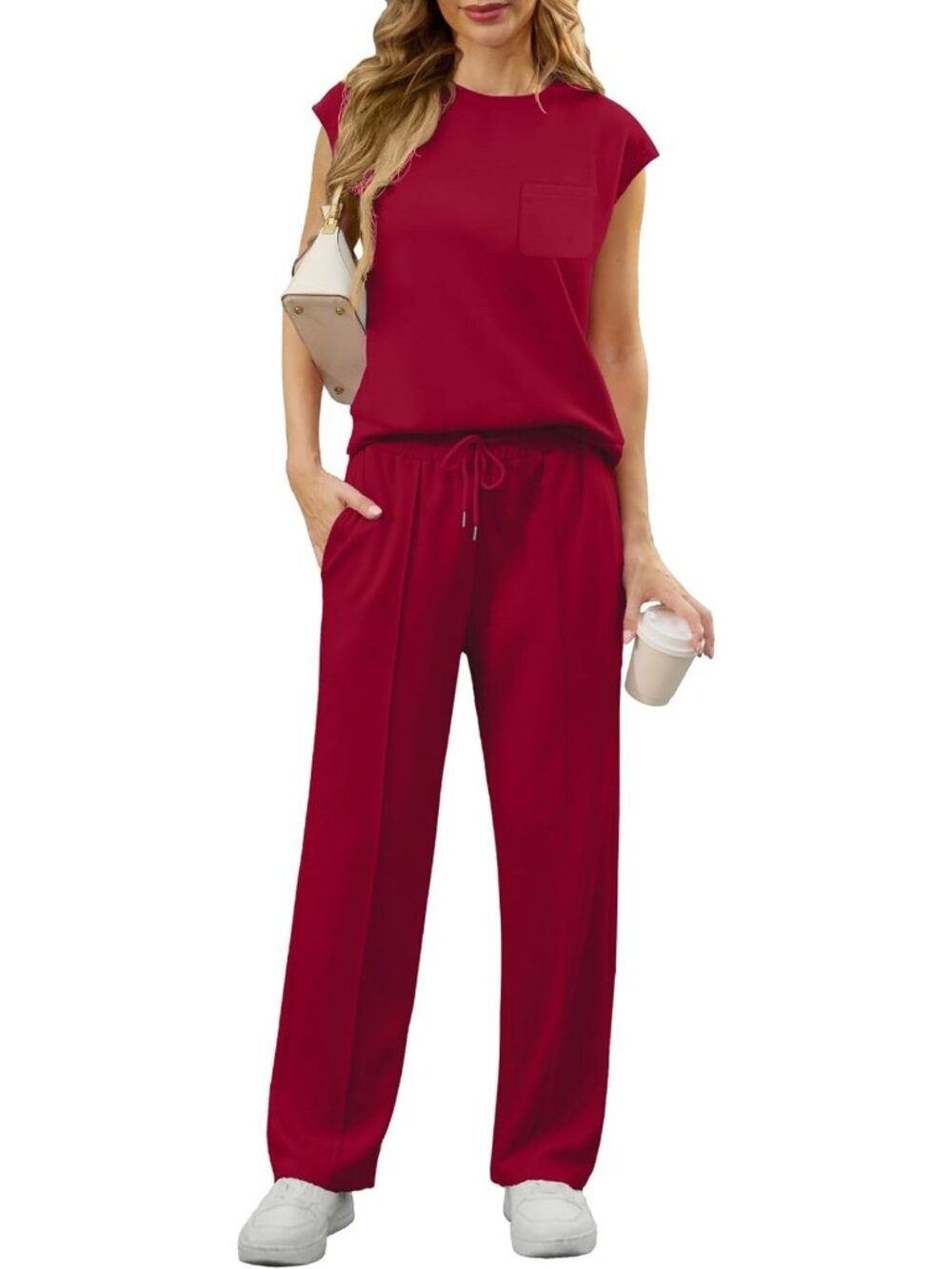 Summer 2026 Women's 2-Piece Lounge Set - Sleeveless Wide Leg Tracksuit with